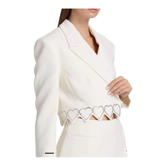 Mach & Mach Crystal Hearts Cropped Ivory Wool Blazer Size 8-10 (40) - Picture 2 of 12